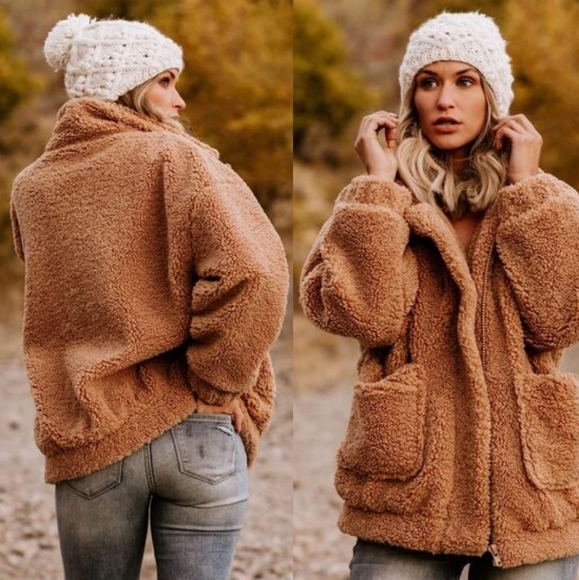 New Faux Fur Soft Fluffy Teddy Bear Sherpa Jacket - Picture 2 of 9